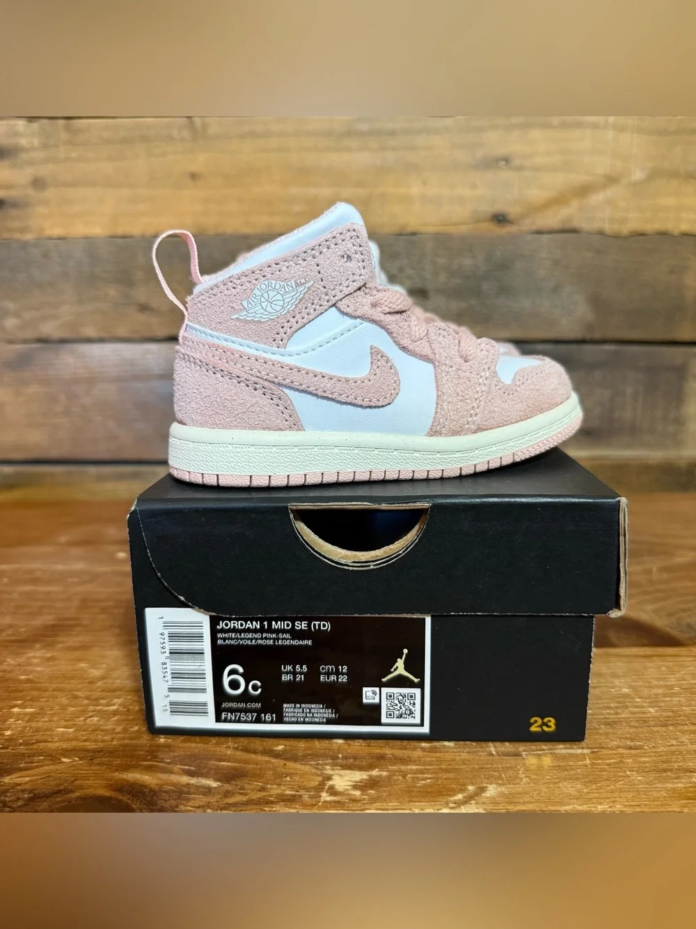 TODDLERS Size 6 Jordan 1 Mid SE High Washed Pink and White